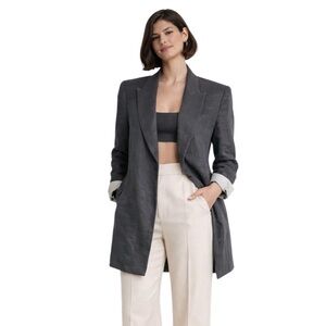 Zara Dark Gray Oversized Linen Blazer